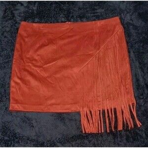 Forever 21 Plus Size 1X Rust Faux Suede Fringe Mini Skirt Western Boho Cowgirl